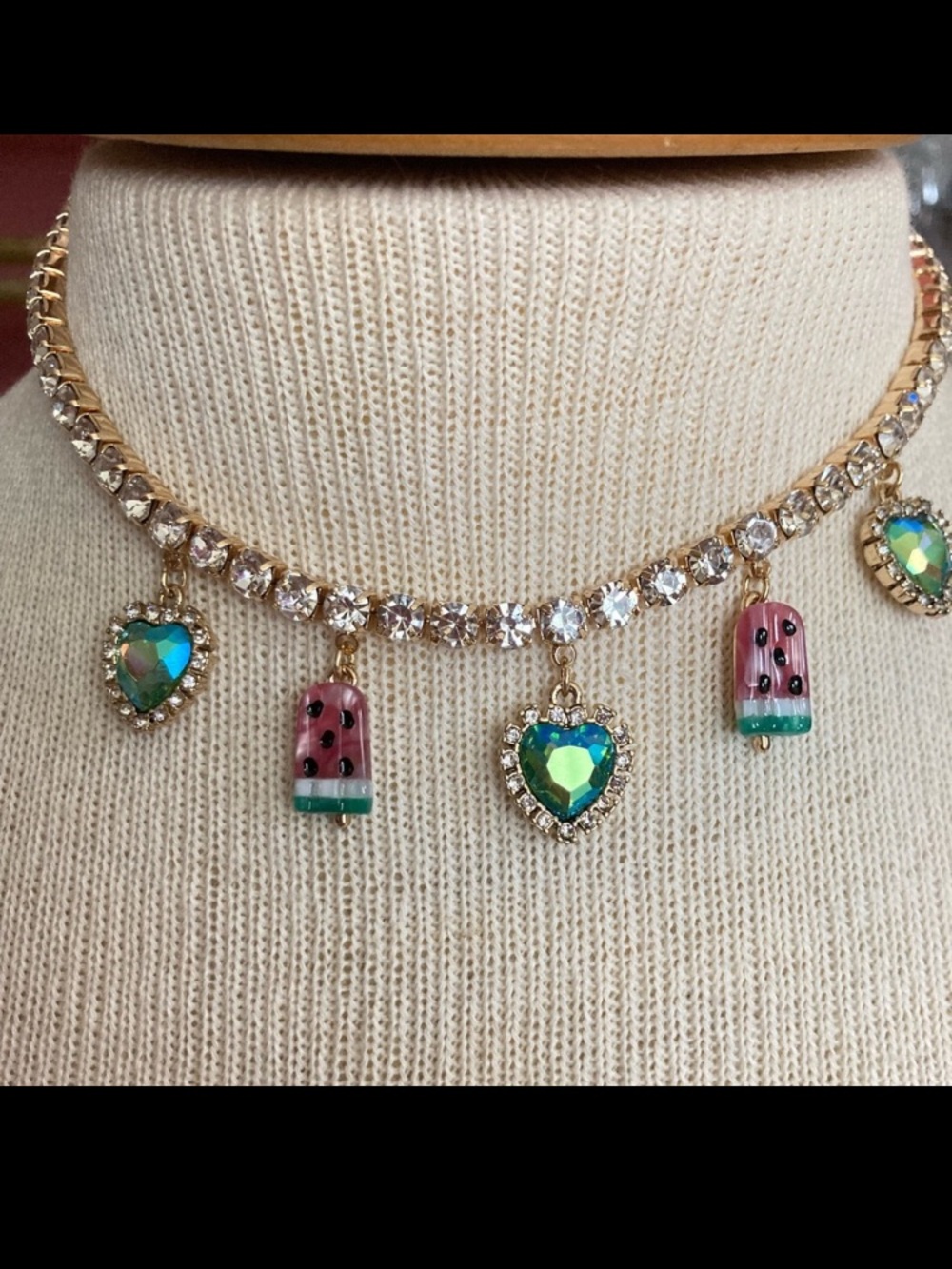 NWT Betsey Johnson watermelon heart rhinestone necklace
